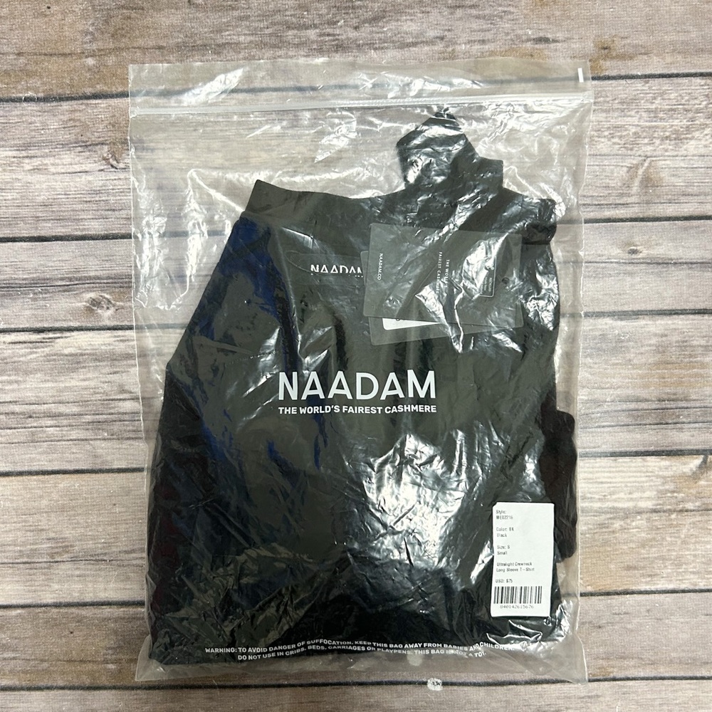 Naadam Black Ultralight Crew Neck Long Sleeve Wool Blend T Shirt NWT Small Mens - Picture 9 of 10